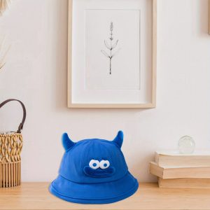 Lightweight Linen Bucket Hat for Women - Cute Cartoon Monster Design with Horns, Wide Brim Sun Visor Cap, Perfect for Summer