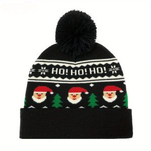 Autumn and winter new jacquard Christmas hat hanging ball parent-child knitted hat New Year Christmas gift