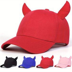 1pc Women'S Polyester Baseball Cap with Horns, Adjustable Fit, Sunscreen, Lightweight, Movie Theme, Casual Travel Beach Hat