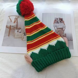 1pc Festive Christmas Elf Beanie Hat - 100% Spandex Knit Cap with Elf Ears and Pom-Pom, Hand Wash Only, No Feathers, Electricity-Free Holiday Party Accessory