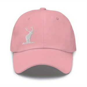 1pc Women'S Cotton Blend Pink Baseball Cap with Elk Silhouette Embroidery, Non-Stretch, Hand Wash/Dry Clean, No Feather, Wildlife-Themed Outdoor Hat