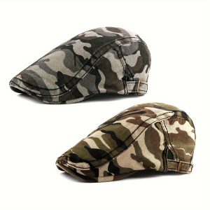 Classic Cotton Newsboy Cap Flat Peaked, Painter Beret Style For Men And Women - Spring Summer Autumn Camouflage Fashion Accessory