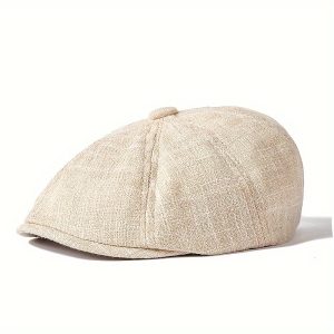 Men's Newsboy Cap British Cotton And Linen Hat Retro Peaked Cap