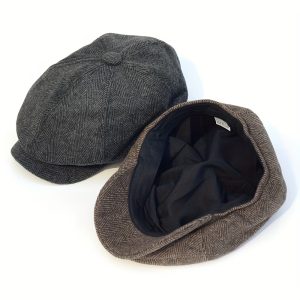 2pcs Retro Newsboy Cap, Casual Knitted And Flat Cap, Octagonal Peaked Cap