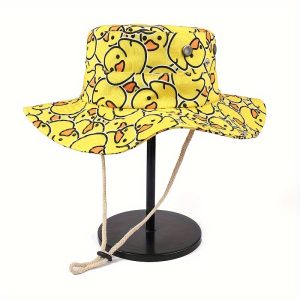 Double-Sided Duck Print Outdoor Bucket Hat - Unisex Wide Brim Sun Protection Fisherman Cap, Quick-Drying Polyester, Sporty Cowboy Style, Machine Washable