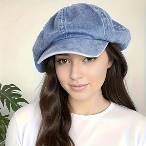 2 Pieces Of Vintage Washed Denim Berets, Stylish Sun Protection Octagonal Hat With Sun Visor