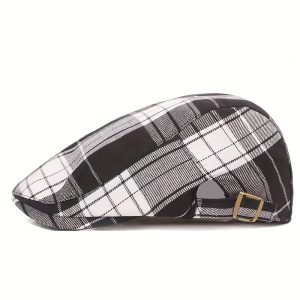 1pc Stylish Men's Checkered Peaked Cap with Flat Brim for Summer Fashion and Sun Protection