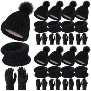 27 Pcs Women Hat Scarf Glove Set Knitted Beanie Hat With Pom Warm Scarf Touchscreen Gloves Knitted Hat Scarf For Women