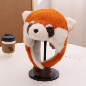 1pc Winter Warm Plush Raccoon Earflap Hat for Women, Fuzzy Velour Non-Stretch Knitted Cap with Ear Cover, Machine Washable - Outdoor Headwear