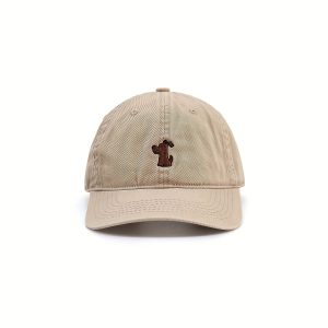 Men'S Cotton Baseball Cap with Embroidered Puppy, 100% Cotton, Street Style, Woven Soft Sun Block Hat with Big Brim for Spring Summer